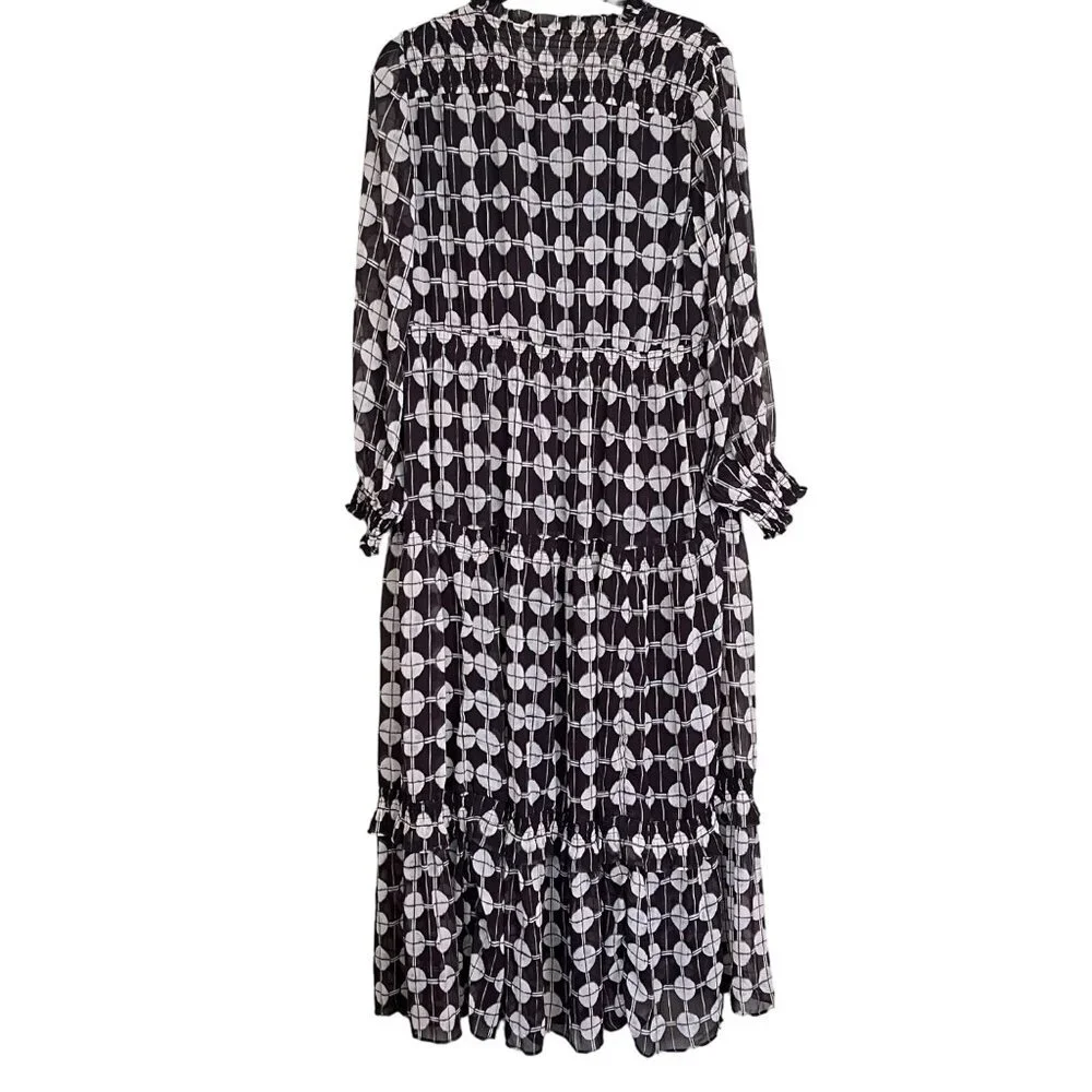 Nic + Zoe $228 Chiffon Dot Maxi Dress Size Large NWT Black White - Picture 11 of 12